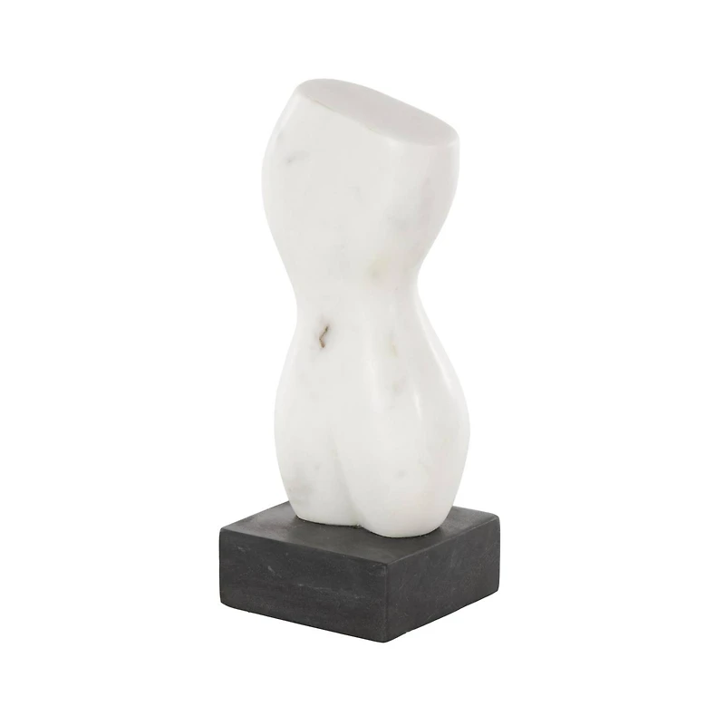 11" Marble Abstract Female Form Sculpture with Black Block Base