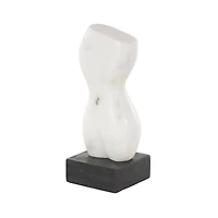 11" Marble Abstract Female Form Sculpture with Black Block Base