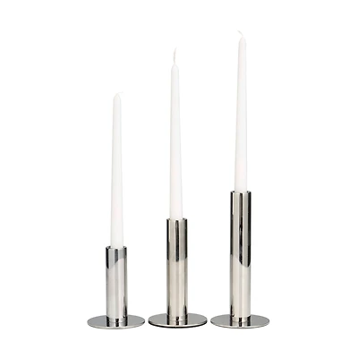 Silver Stainless Steel Slim Minimalistic Candle Holder with Rounded Base Set
