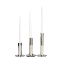 Silver Stainless Steel Slim Minimalistic Candle Holder with Rounded Base Set