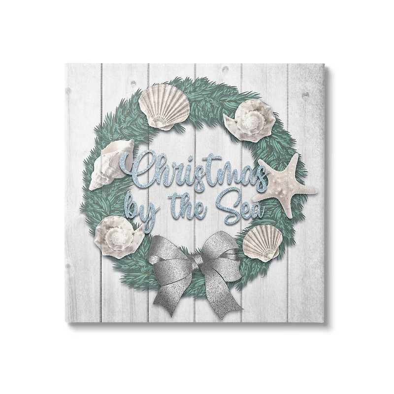 Stupell Industries Christmas By The Sea Nautical Wreath Canvas Wall Art