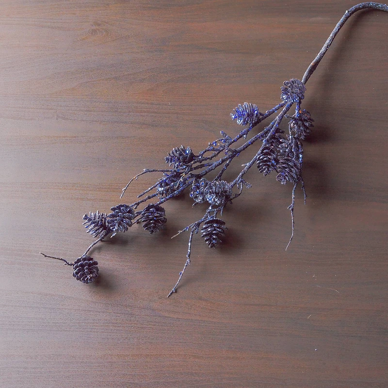 39" Glittered Blue Pinecone Twig Sprays, 6ct.