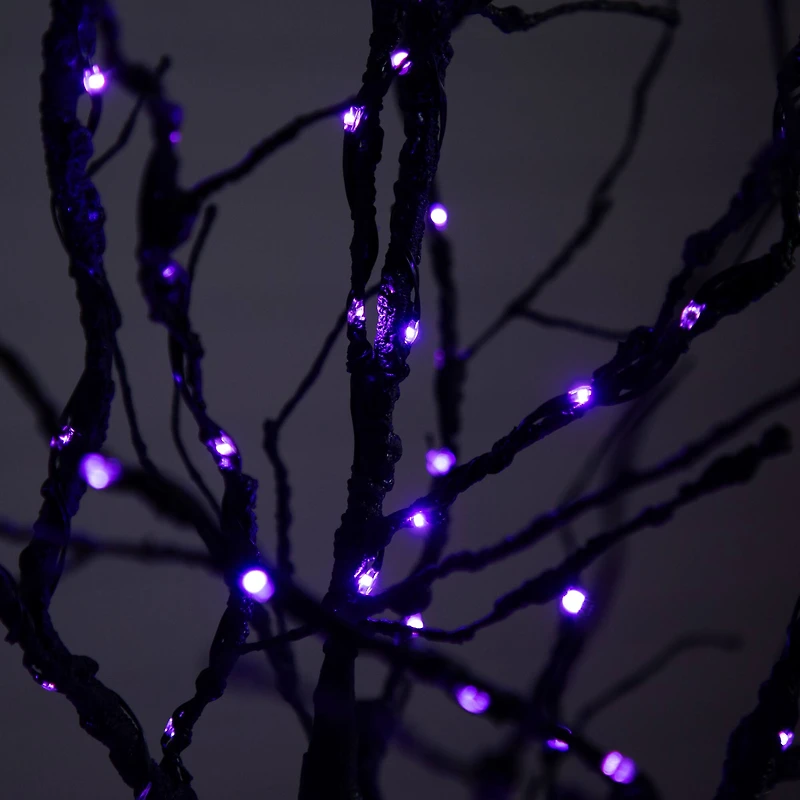 6ft. Orange & Purple LED Pre-Lit Halloween Deluxe Black Twig Artificial Fall Tree