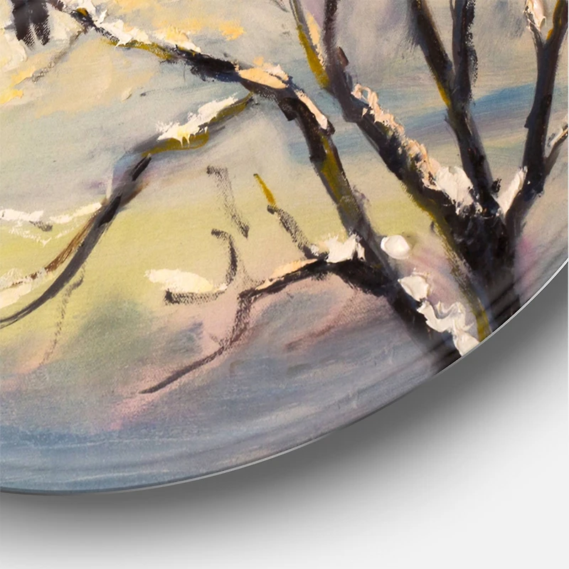 Designart - Rustic Birds On A Tree In Winter Village