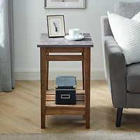 Walker Edison 18" Dark Concrete & Reclaimed Barnwood Farmhouse Trim Side Table
