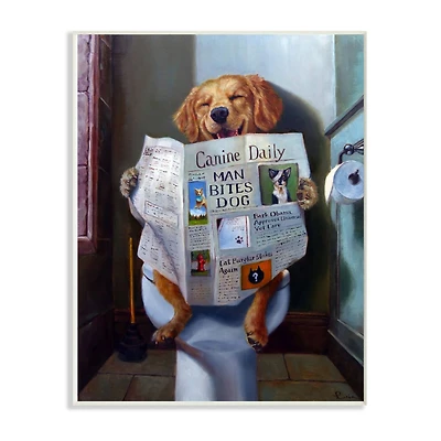 Stupell Industries Dog Reading Newspaper on Toilet Wall Plaque