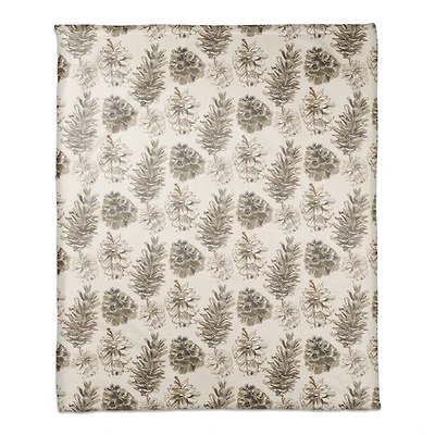 Pinecones on White Coral Fleece Blanket