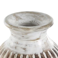 11" Brown Mango Wood Vase with Carved Grooves