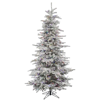 6.5ft. Pre-Lit Slim Flocked Sierra Fir Artificial Christmas Tree, Multicolor Dura-Lit® LED Lights