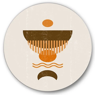 Designart - Abstract Minimal Orange Sun and Brown Moon