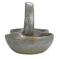 Hello Honey® 8.5" Gray Stoneware Double Bowl with Handle