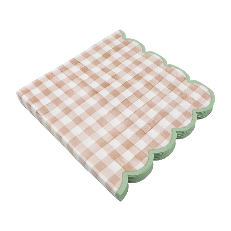 Brown Gingham Scalloped Lunch Napkins, 20ct. by Celebrate It™