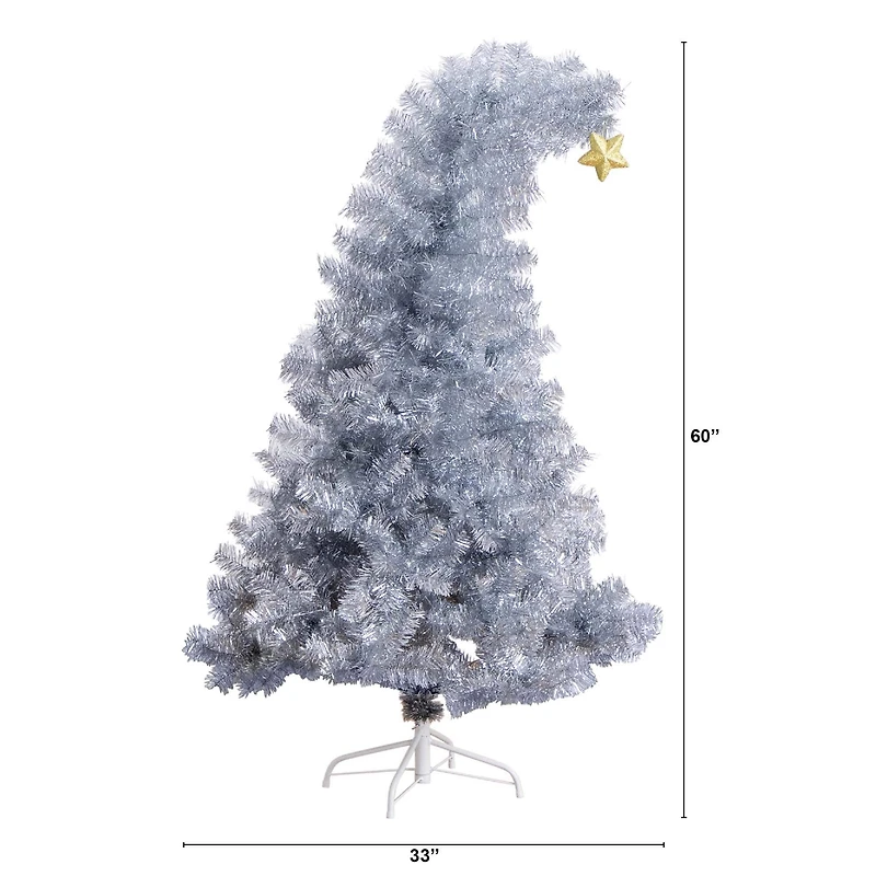 5ft. Unlit Silver Tinsel Santa's Hat Artificial Christmas Tree with Star Topper