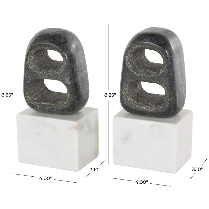 8.25" White & Black Marble Geometric Cutout Oval Bookend Set with Block Base