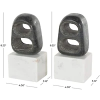 8.25" White & Black Marble Geometric Cutout Oval Bookend Set with Block Base