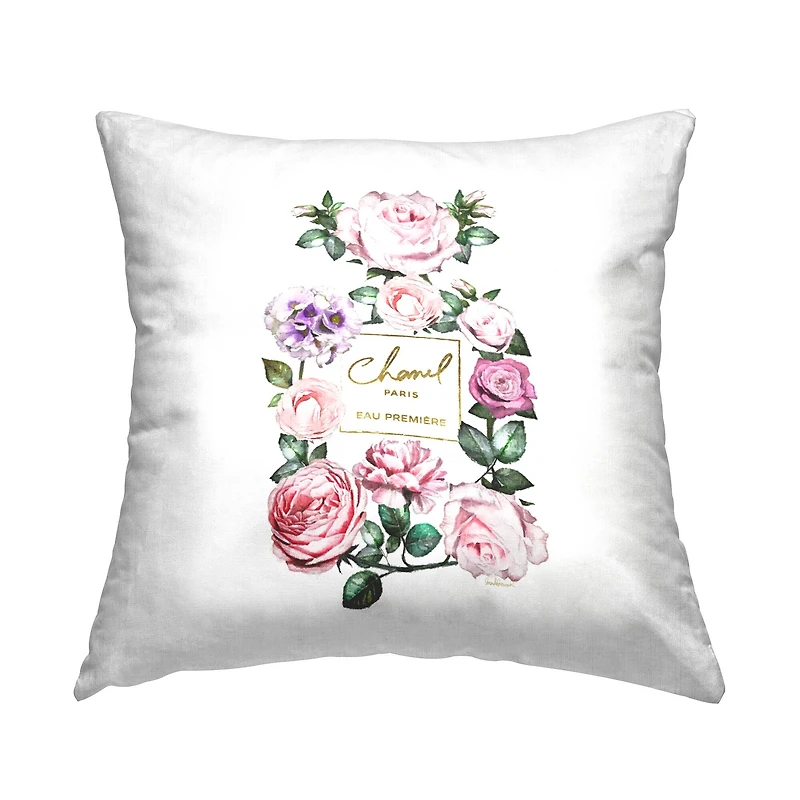 Stupell Industries Spring Garden Rose Florals Glam Perfume Bottle Throw Pillow 18" x 18"