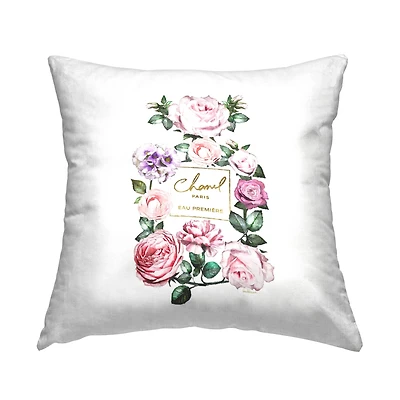 Stupell Industries Spring Garden Rose Florals Glam Perfume Bottle Throw Pillow 18" x 18"