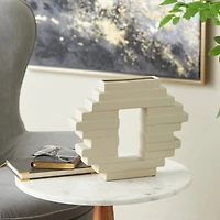 12" Cream Ceramic Abstract Decorative Vase with Rectangular Center Cutout