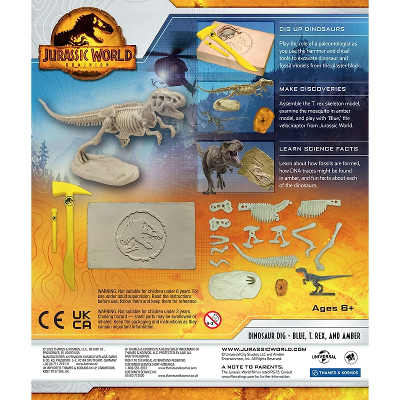 Thames & Kosmos Jurassic World: Dominion Dinosaur Dig Blue, T. Rex & Amber