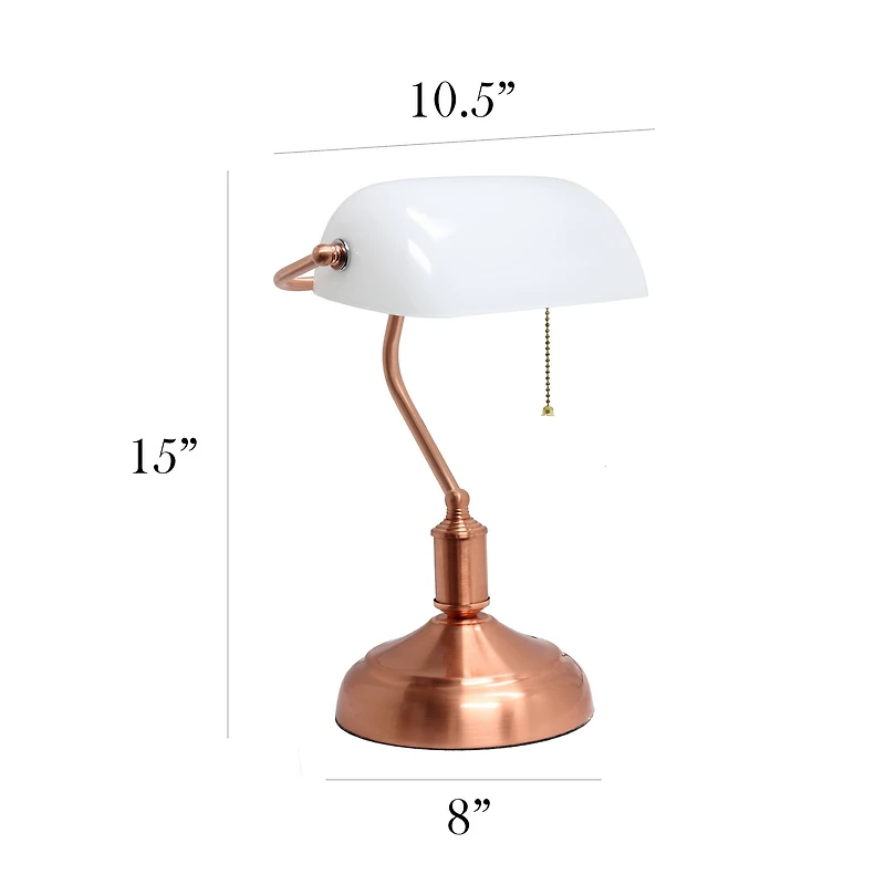 Simple Designs Executive Banker's Rose Gold Desk Lamp with White Shade