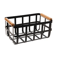 Simplify Small Black Metal Basket with Bamboo Handles