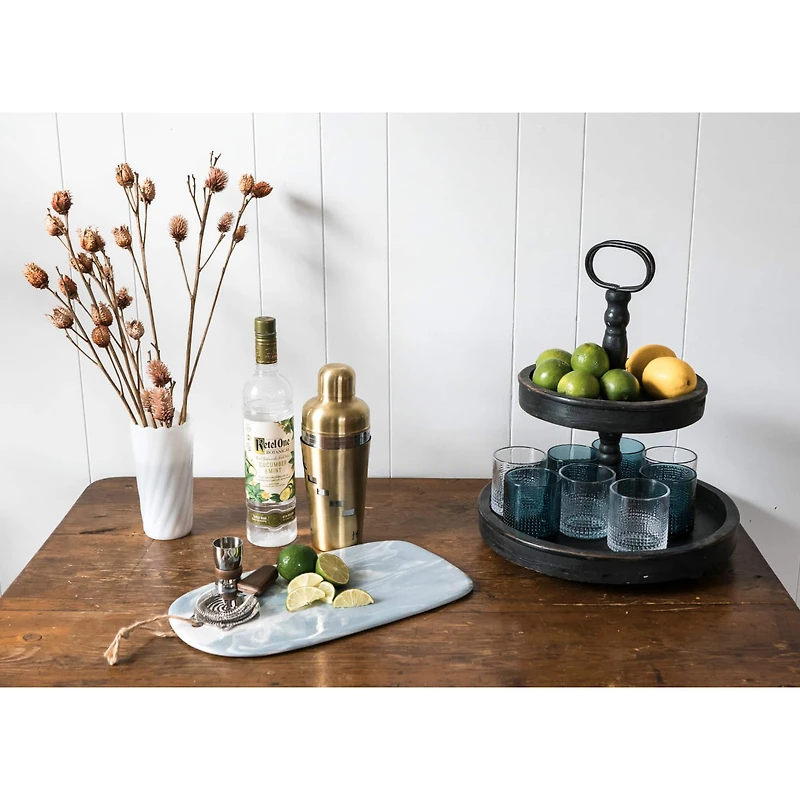 Hello Honey® 18.5" Distressed Black Wood 2-Tier Tray