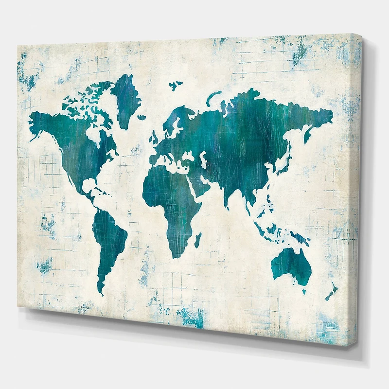 Designart - Discover the World Map in Blue