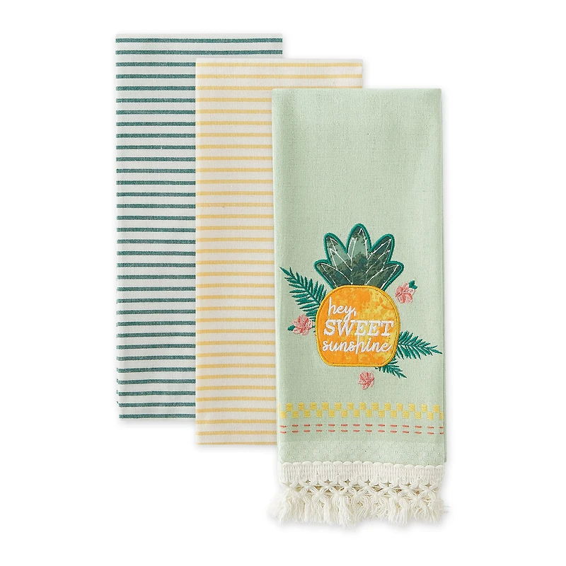Sweet Pineapple Embellished Dishtowel (Set of 3)