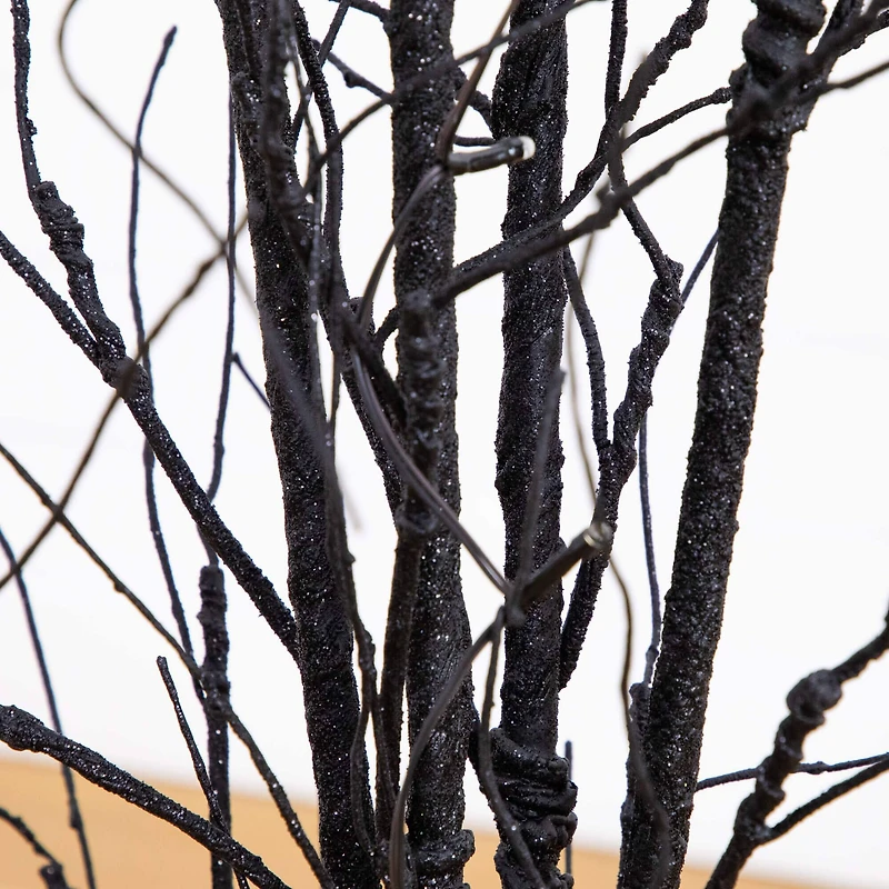 5ft. Pre-Lit Artificial Halloween Black Twig Tree with Bats and 50 Warm White LED Lights