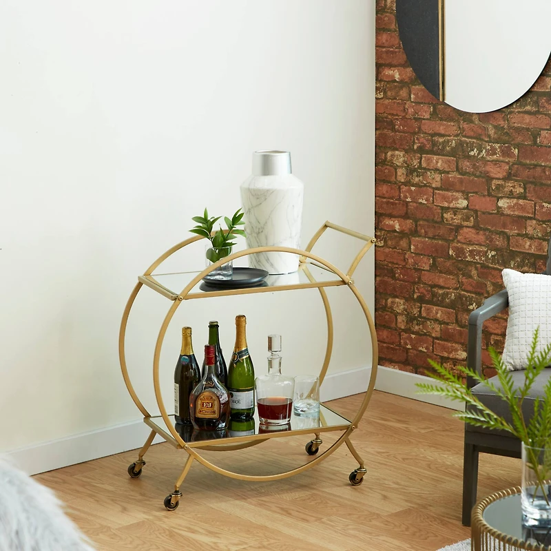 Gold Iron & Mirror Contemporary Bar Cart