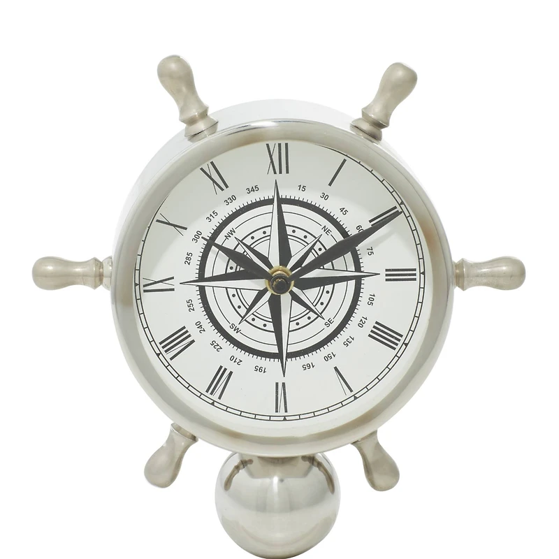 9" Silver Stainless Steel & Ceramic Boat Helm Clock
