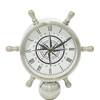 9" Silver Stainless Steel & Ceramic Boat Helm Clock
