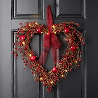 Glitzhome® 17" Lighted Valentine's Berry Heart Wreath