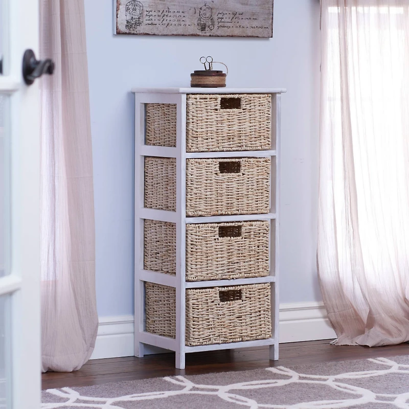 Household Essentials 4-Drawer Dresser with Natural Wicker Baskets
