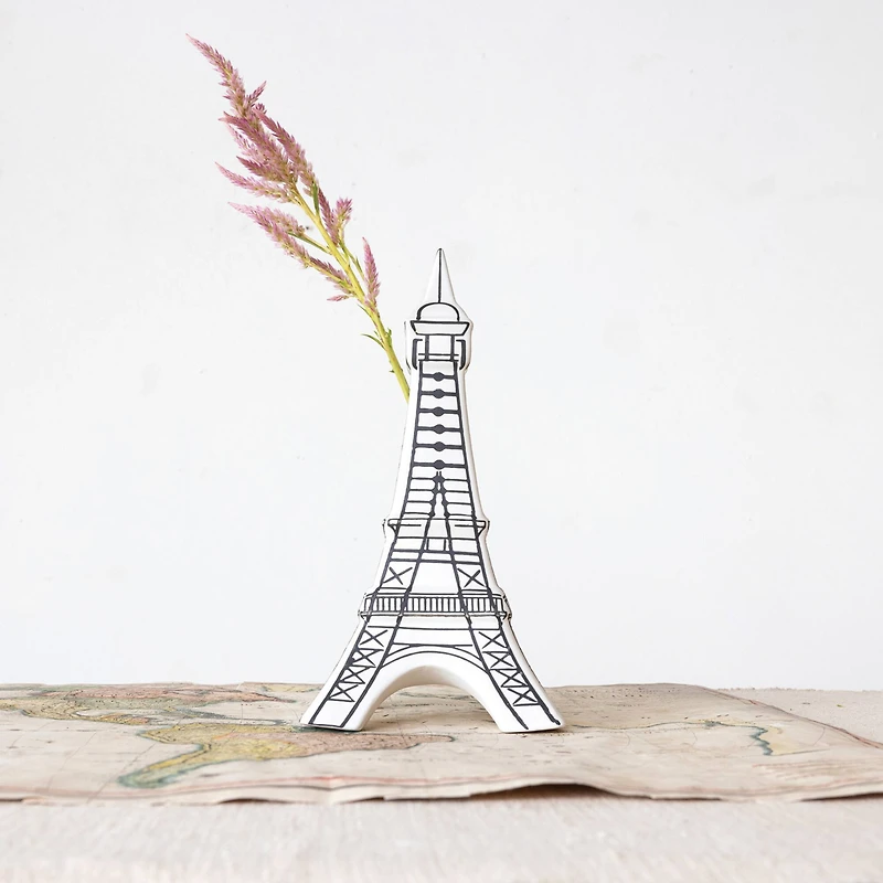 Hello Honey® 11.7" White & Black Decorative Stoneware Eiffel Tower Vase