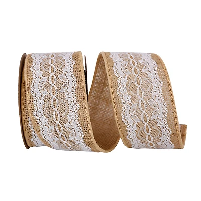 JAM Paper 2.5" x 5yd. Scallop Lace Burlap Wired Ribbon