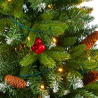 4.5ft. Pre-Lit Snow Tipped Portland Spruce Artificial Christmas Tree in White Metal Planter, Clear LED Lights 