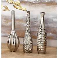13" Silver Ceramic Glam Vase Set