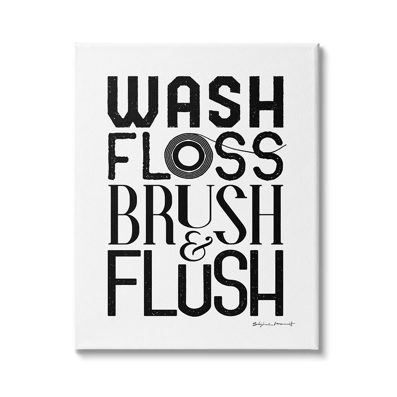 Stupell Industries Bathroom Terms Wash Floss Brush Flush Minimal Text Canvas Wall Art