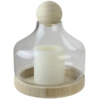 Transparent Glass Hurricane with Wooden Lid and Base