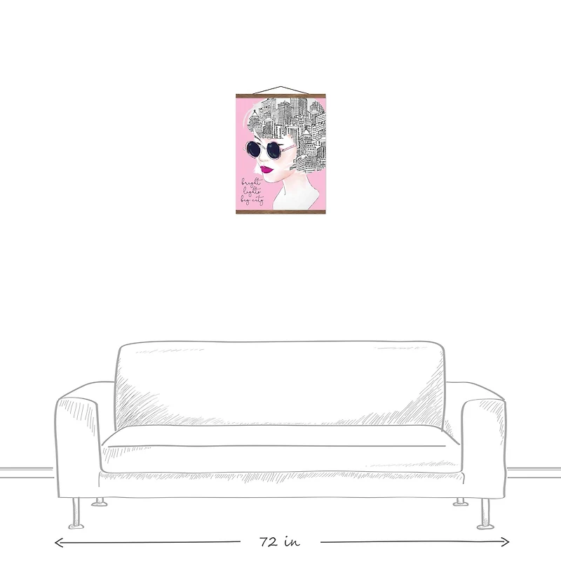 City On My Mind Sketch Teak Hanging Canvas