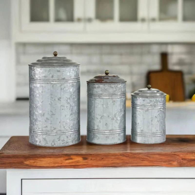 Gray Farmhouse Decorative Metal Cannister Set