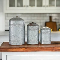 Gray Farmhouse Decorative Metal Cannister Set