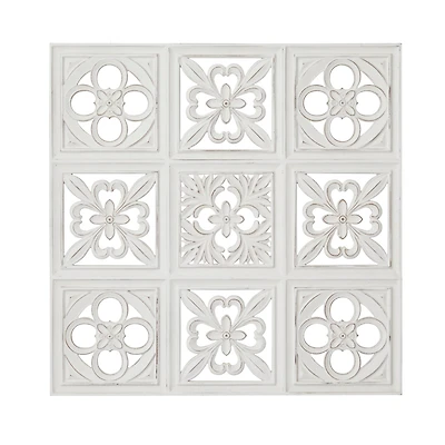 White Wood Traditional Floral Wall Decor 29" x 29" x 2"