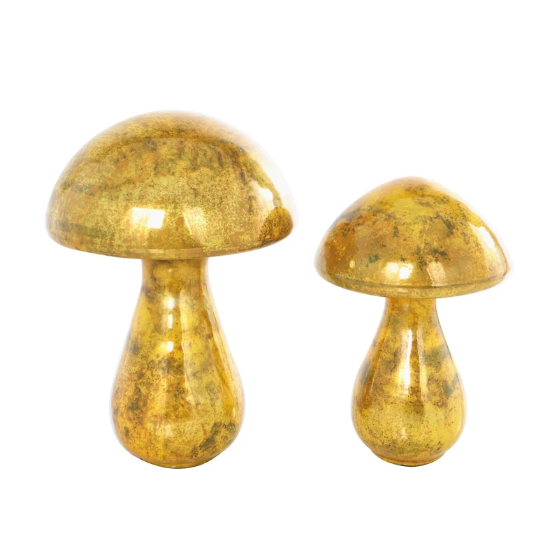 Gold Glass Mushroom Weathered Sculpture Set