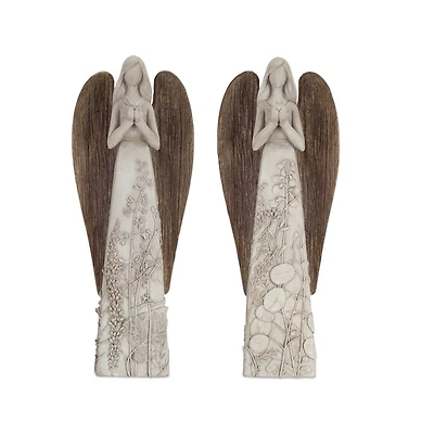 14" Floral Sculpted Angel with Wood Style Wings, 2ct.