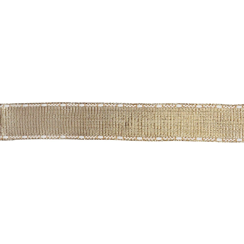 1.5" x 18ft. Gold & White Stitch Wired Metallic Ribbon by Celebrate It®