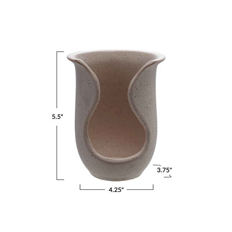 Hello Honey Stoneware Speckled Spoon Holder with Reactive Glaze, Beige