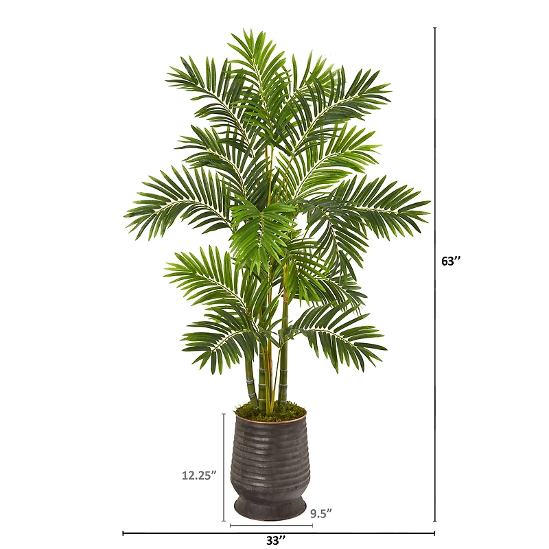 5.25ft. Areca Palm Tree in Ribbed Metal Planter