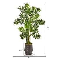 5.25ft. Areca Palm Tree in Ribbed Metal Planter
